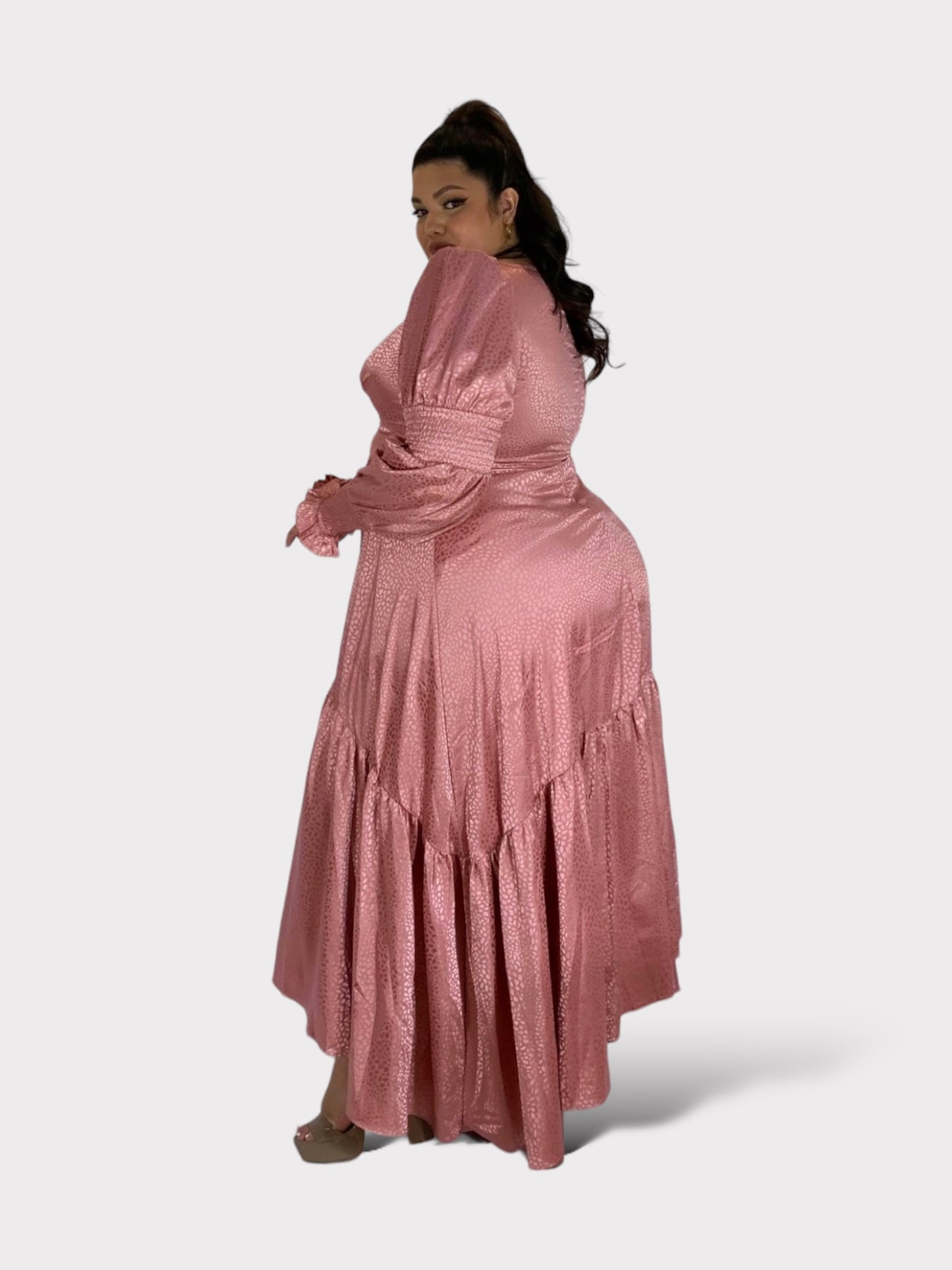 Rose Satin Ruffle Dress